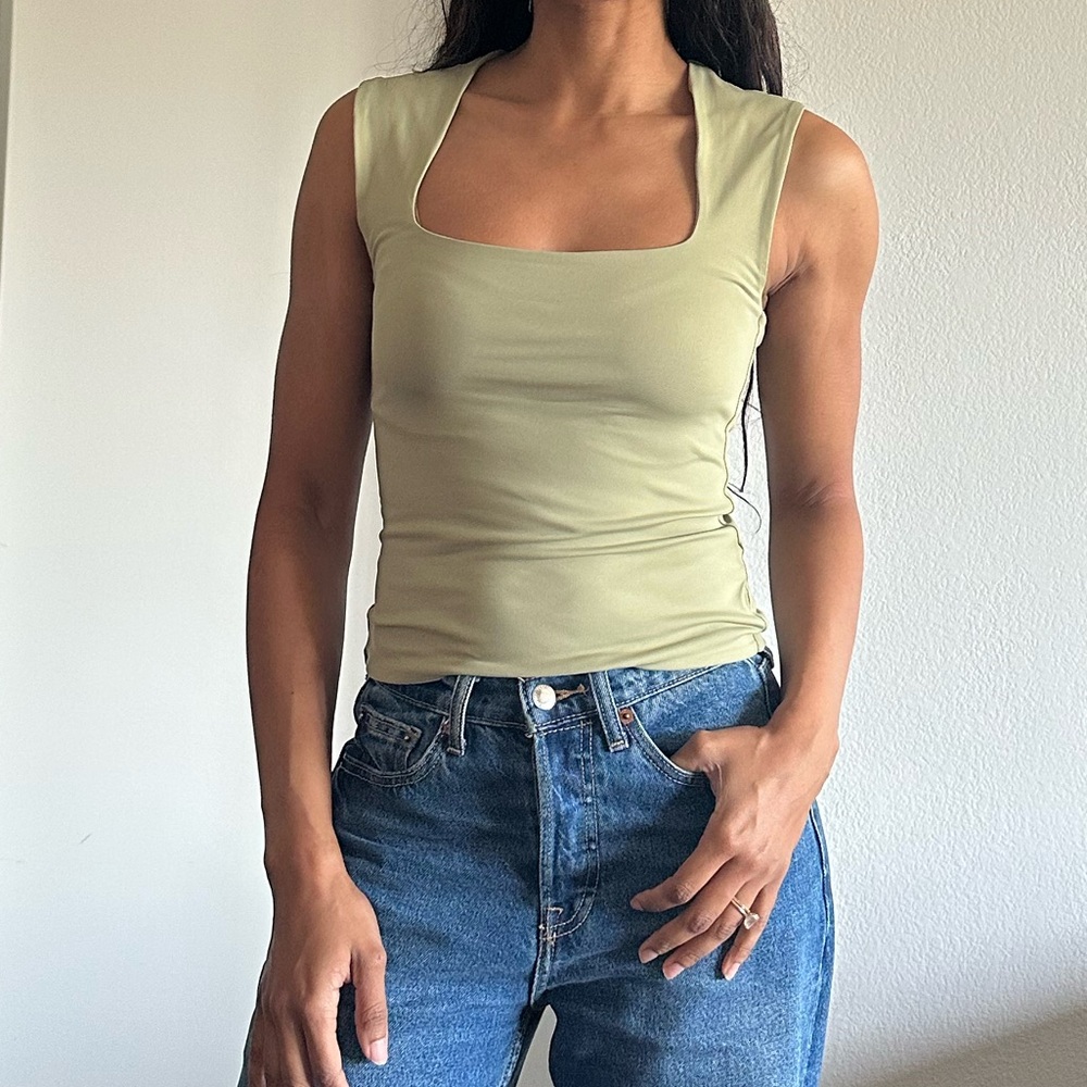 Camila Coelho Collection Sage Green Square Neck Top